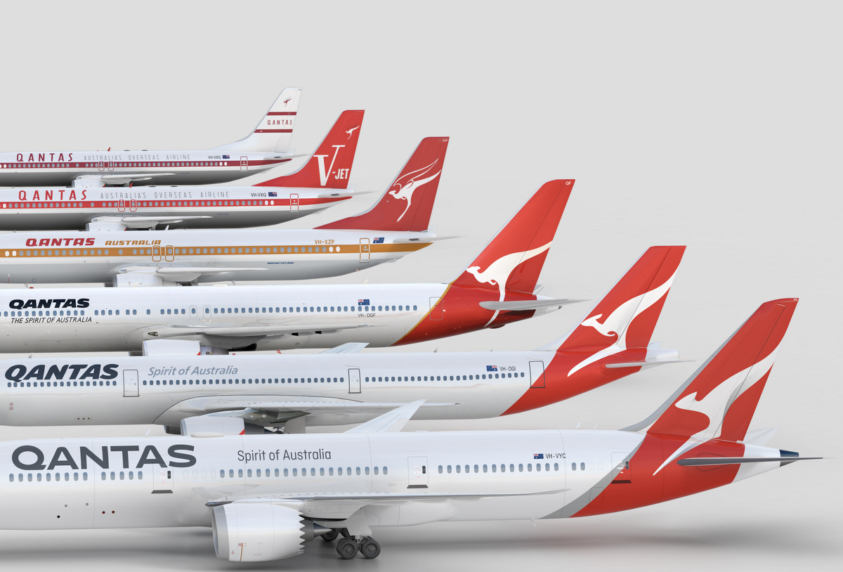 The evolution of Qantas's flying kangaroo. (Source: Qantas)