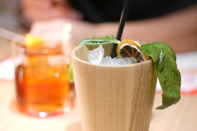 Red Tail Bar presents Bamboo Blonde (S): Cachaca, homemade ginger syrup, orgeat syrup, basil and lemon.