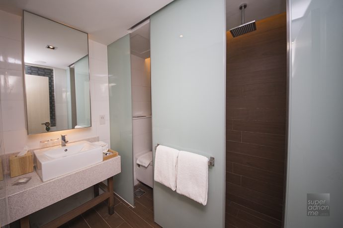 The bathroom, WC and Rainshower rooms at Oasia Suites Kuala Lumpur