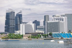 JW Marriott Singapore South Beach, Marina Mandarin, Mandarin Oriental and the Pan Pacific Singapore are seen here by the Marina Bay.