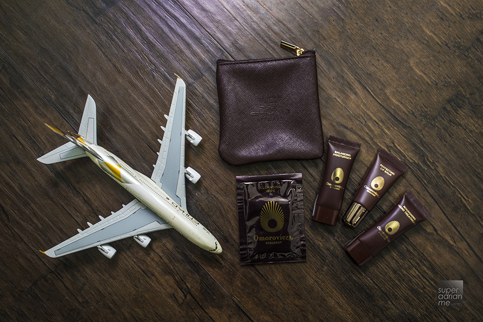 Omorovicza skincare products in Etihad Airways' First Class amenity kits
