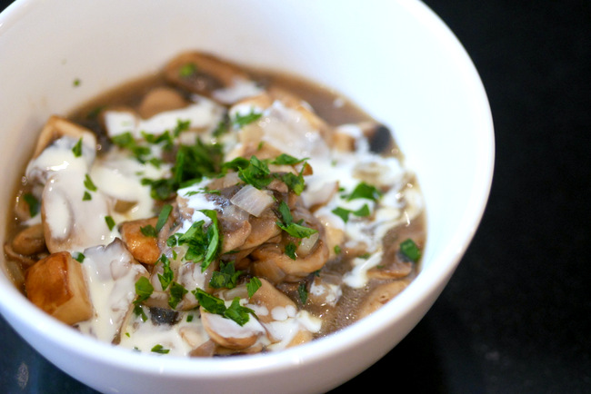 Each room has a fully functioning kitchen for guests to whip up hearty home-cooked meals such as this mushroom soup.