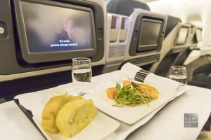 In-flight meal served on board Cathay Pacific's business class