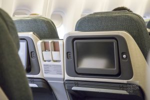 Cathay Pacific's Regional Business Class in-flight entertainment screen and tray table