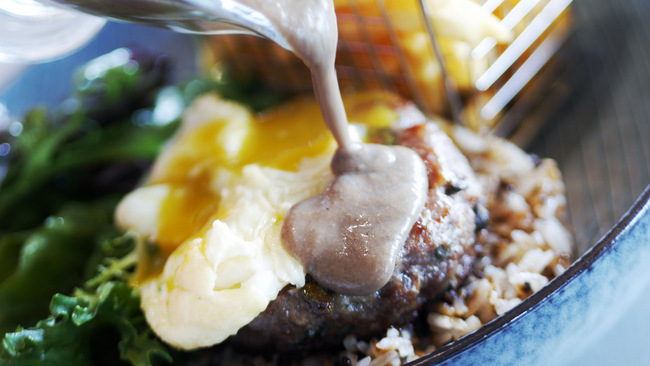 Ola Beach Club also serves their version of the Loco Moco (S$28) with a wagyu beef patty, kombu rice and panko egg.