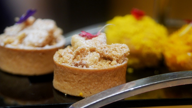 Fullerton Hotel's International Women's Day Afternoon Tea includes seven savouries and eight sweets. Pictured here is the Vanilla White Chocolate Cremeux.