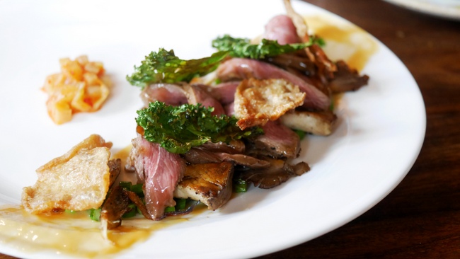 Morsels by Chef Petrina Loh at Dempsey: Seared Slow-Cooked Duck Breast (S) with yuzu white chocolate sauce, fennel kimchee, eryngii mushrooms and chicken scratchings.