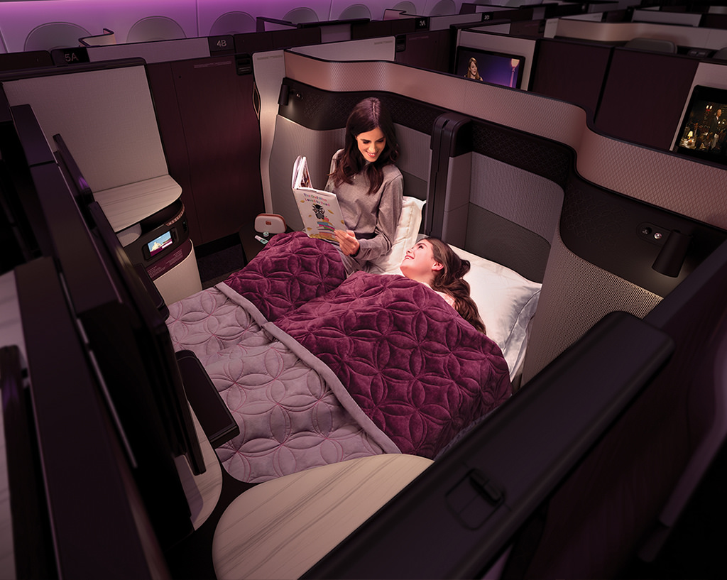 Qatar Airways Qsuite flat bed