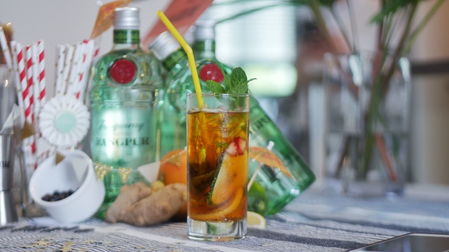 Another mode of delivery for UberEATS X DIAGEO. Bottles of preferred spirits will be delivered with mixers straight to your doorstep. Pictured here is a Pimm's Cup (Pimm's, soda and fruits).