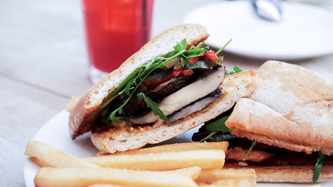 Coastes at Siloso Beach: Baked Portobello & Argula Ciabatta (S$16).