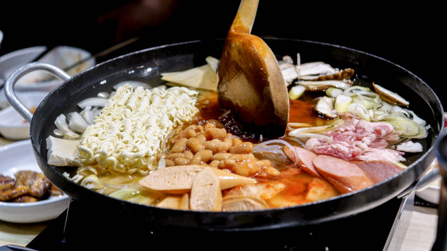 Seorae, Korean Charcoal BBQ, also serves Budae Jjigae with pork or beef (S.90 ala carte).