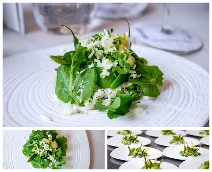 Art At Curate at Resorts World Sentosa presents Series 2 with two Michelin-starred Chef Richard Van Oostenbrugge. Presented here is the starter of couscous of basmati rice with spring vegetables and Pierre Robert Cannelioni, paired with the 2014 Chateau Olivier Blanc.