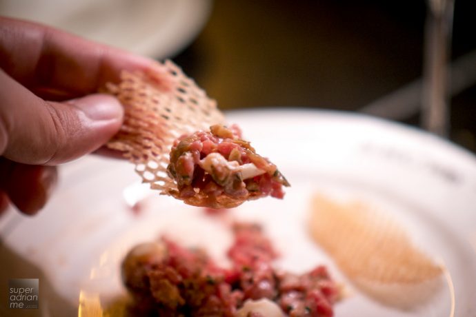 The Black Swan review singapore Steak Tartare with waffle crisp