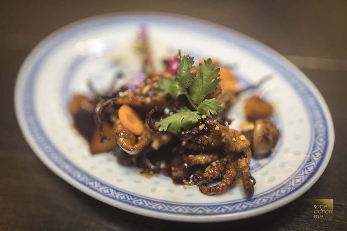 Zui Hong Lou - Kung Pow Baby Octopus - Grilled octopus with pickled carrot, caramelised apple and Kung Pow jus (S$8)