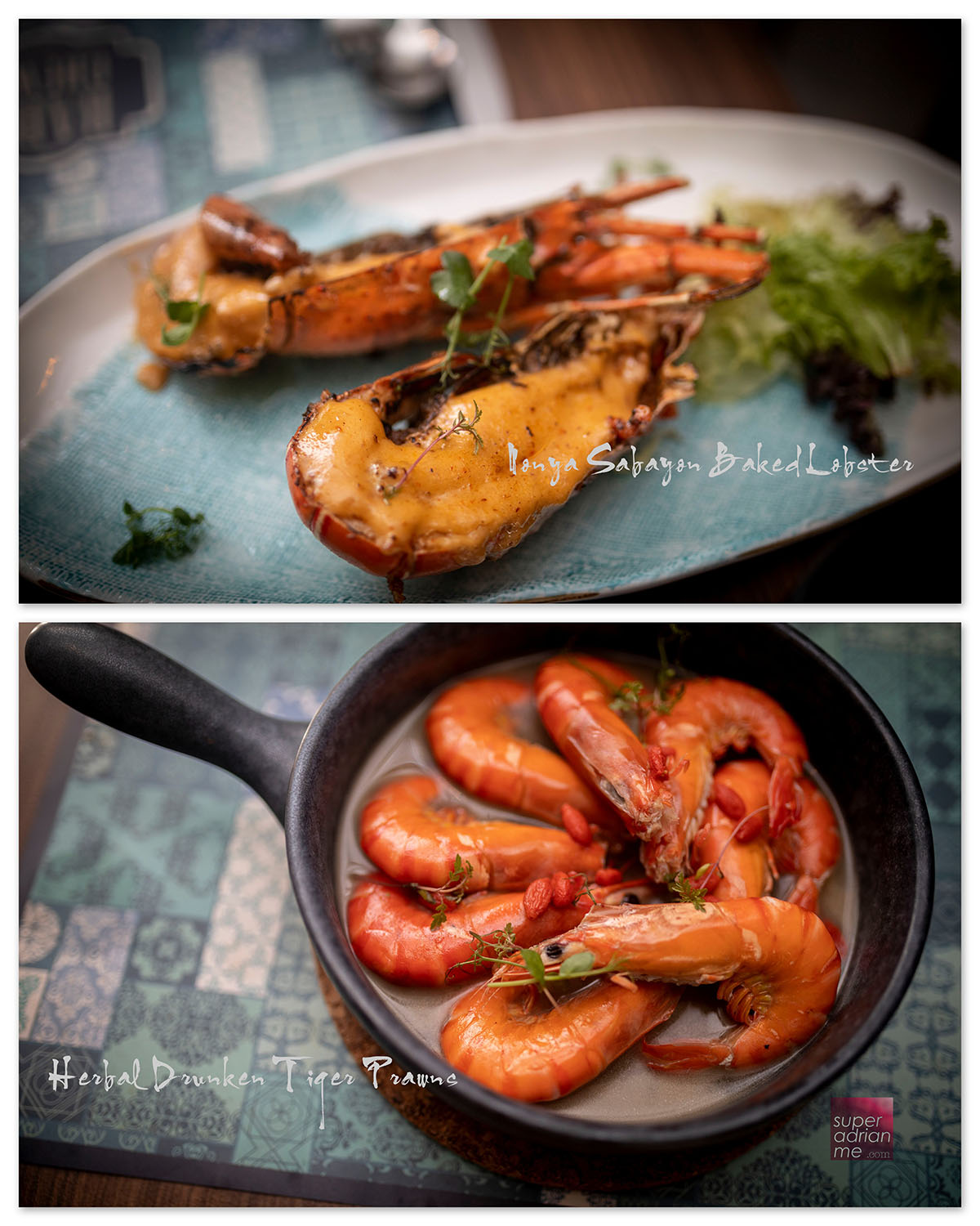 Baba Chews Nonya Style Lobster and Herbal Drunken Tiger Prawns`
