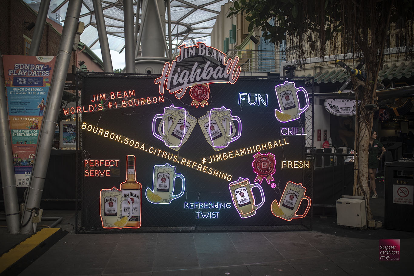 Bright multicoloured lights at the Jim Beam High Ball Pop Up at Clarke Quay