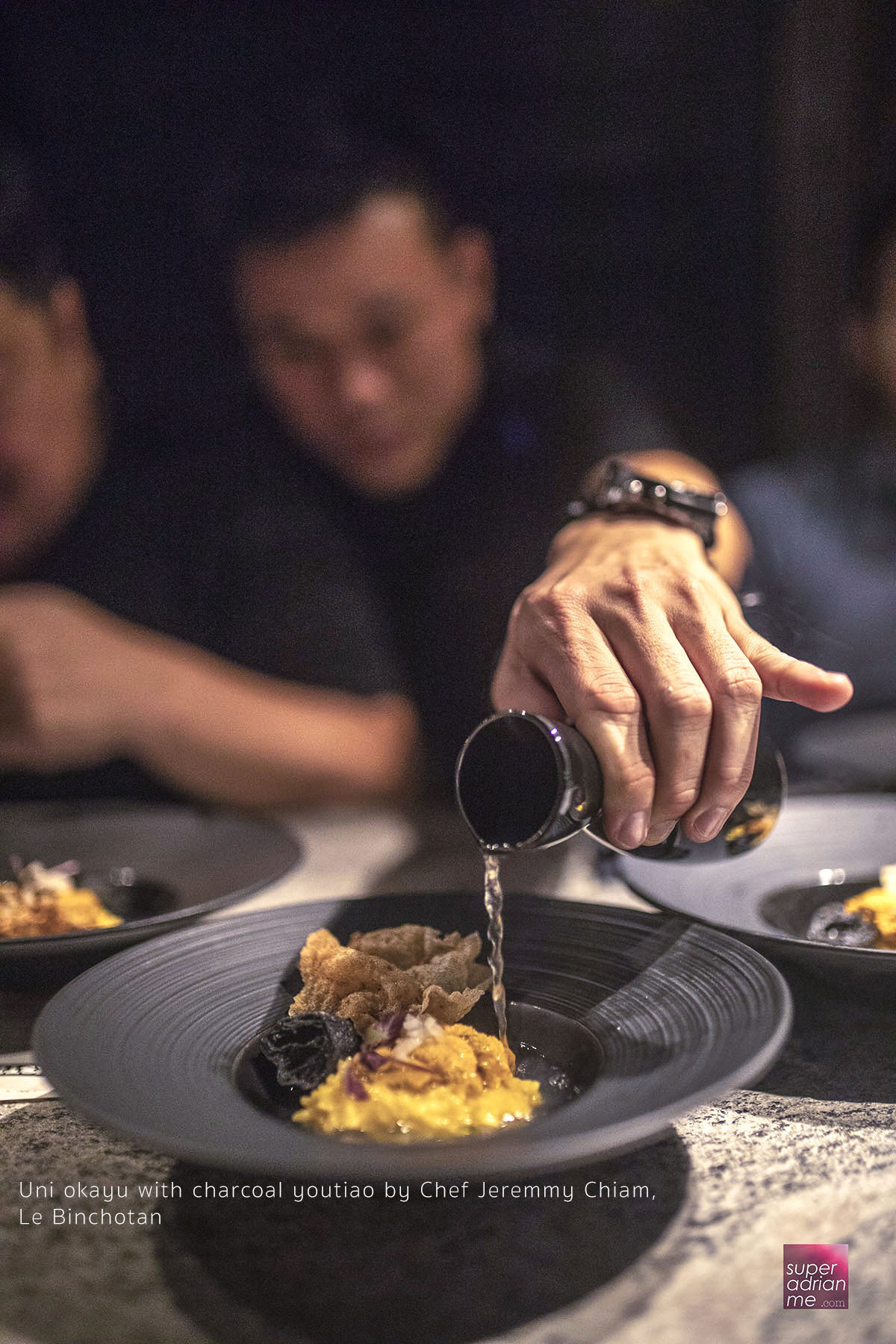 Le Binchotan's Uni okayu with Charcoal Youtiao