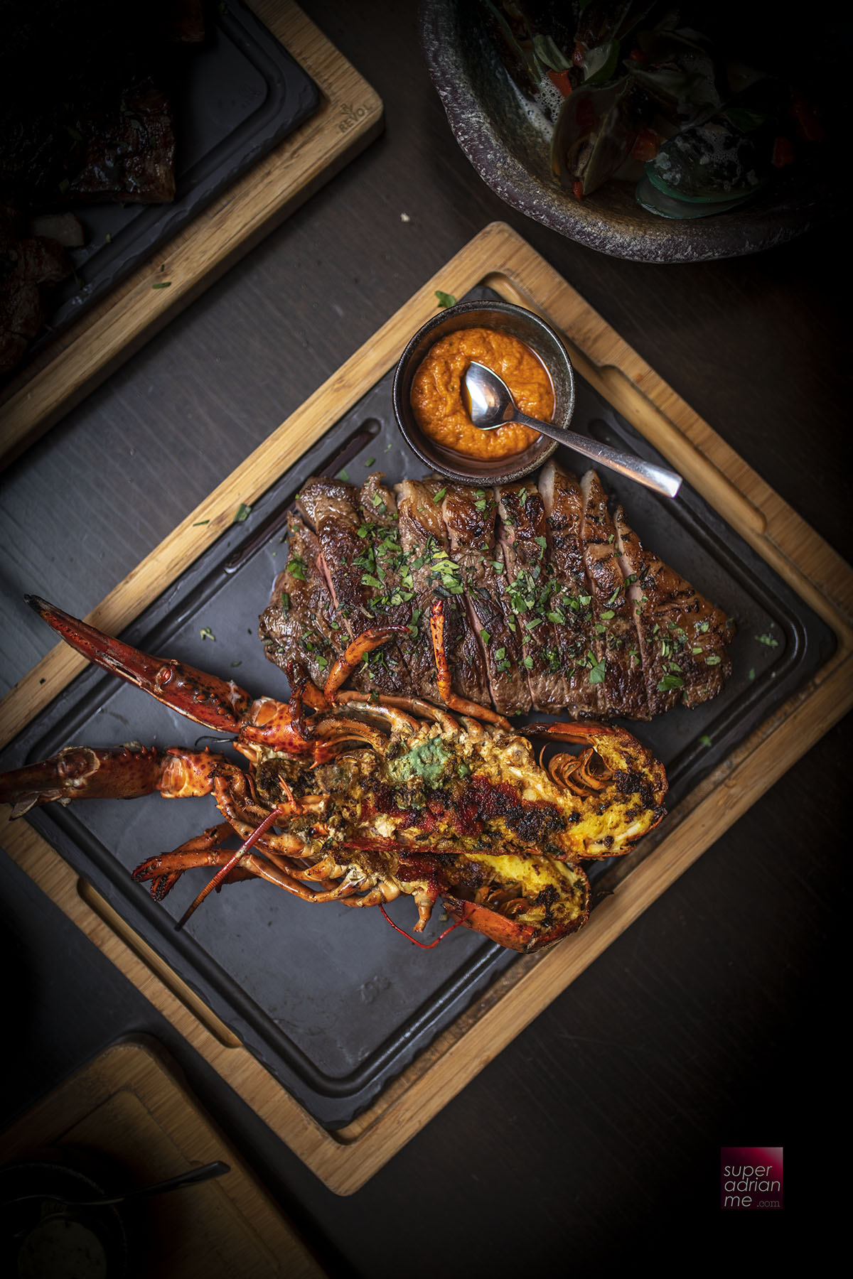 Opus Bar & Grill 500g Australian Westholme Wagyu Sirloin with 500g whole live MSC Boston Lobster for S8