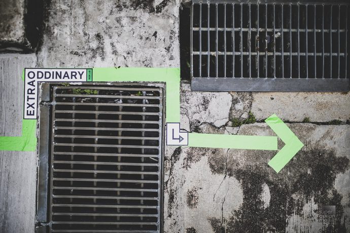 Directional signs on the roads and walls for MINI ExtraODDinary Trail