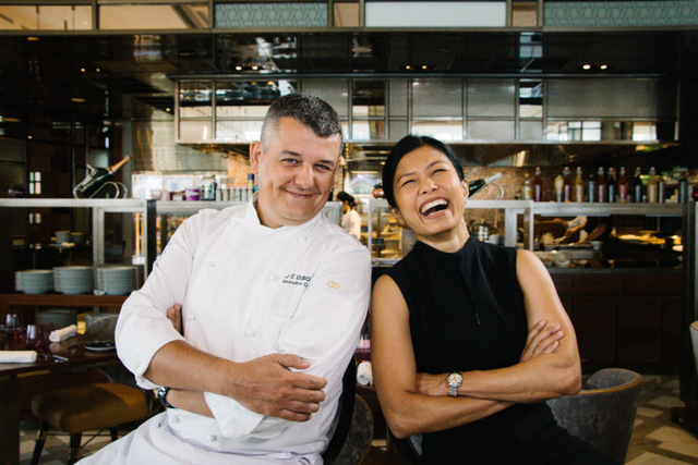 Racines Executive Chef Jean-Charles Dubois and Audra Morice (Sofitel Singapore City Centre photo)