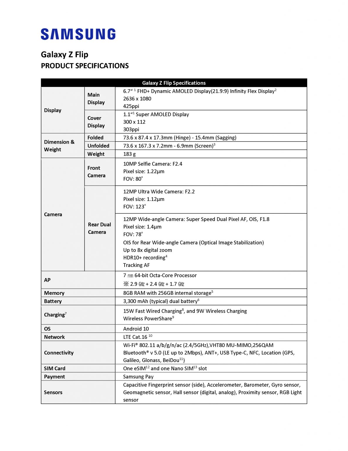 samsung z fold specifications