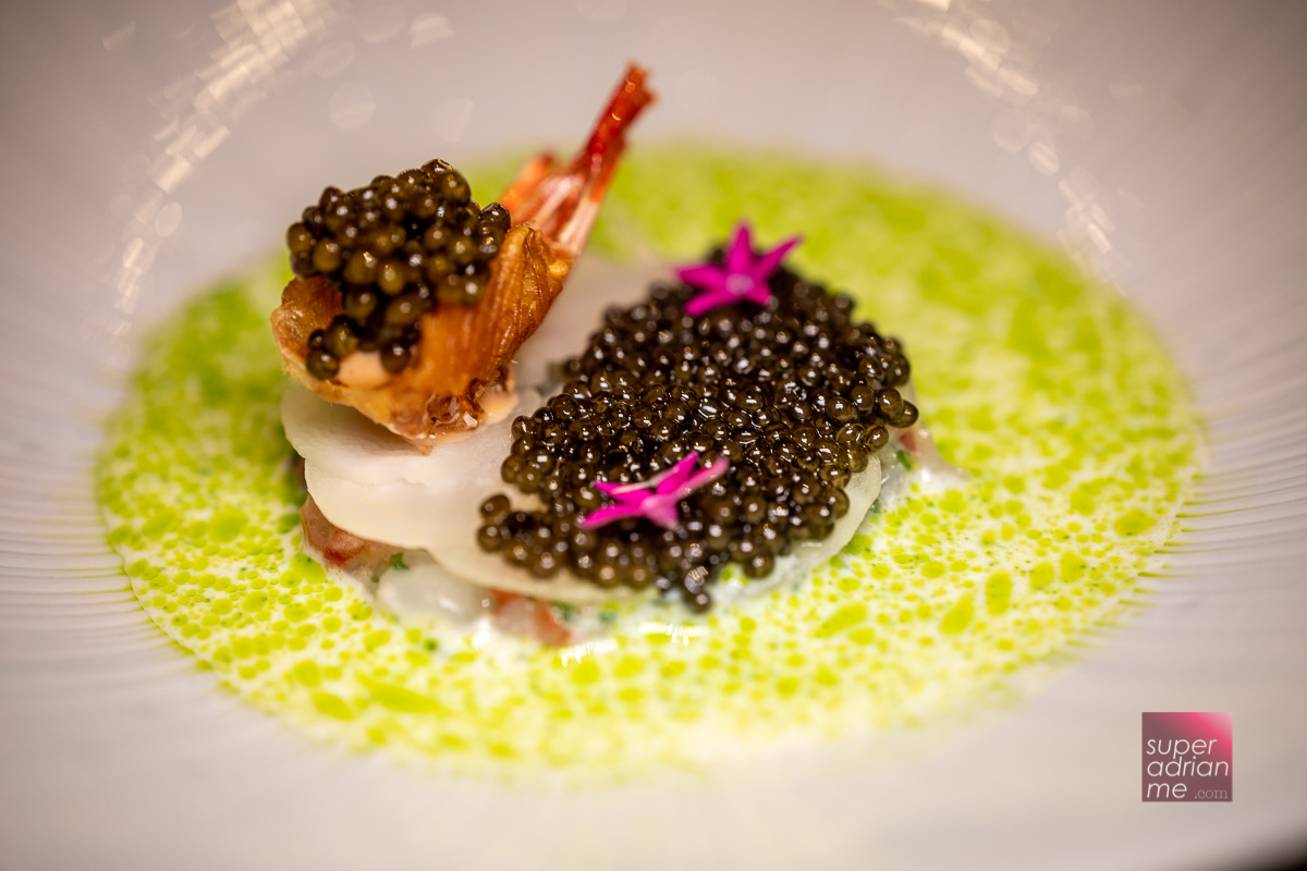 Caviar - Halibut with fermented leek, shimeji, Pil Pil Sauce and Ikura