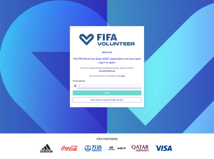 Volunteer Application site for FIFA World Cup  Qatar 2022