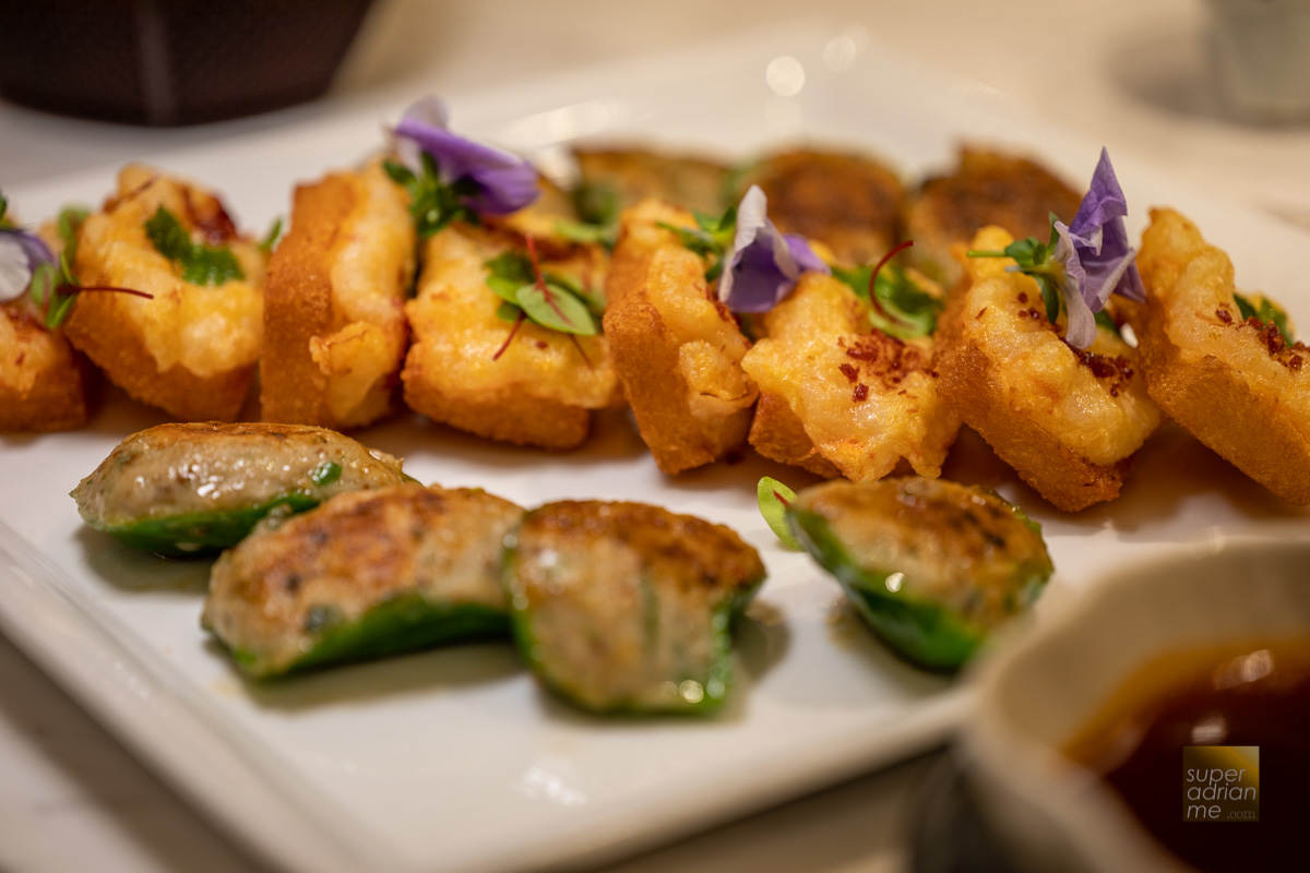 Min Jiang - Crispy Fried Milk Custard; Pan-fried Australian Scallops stuffed with Minced Shrimps by Chef Chan Kwok