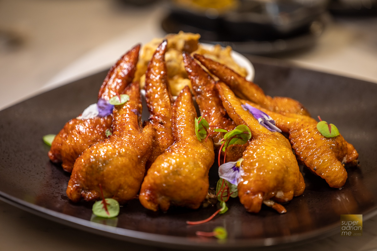 Deep-fried Boneless Chicken Wings stuffed with Hon Shimeji Mushrooms and Truffle Sauce by Chef Chan Kwok