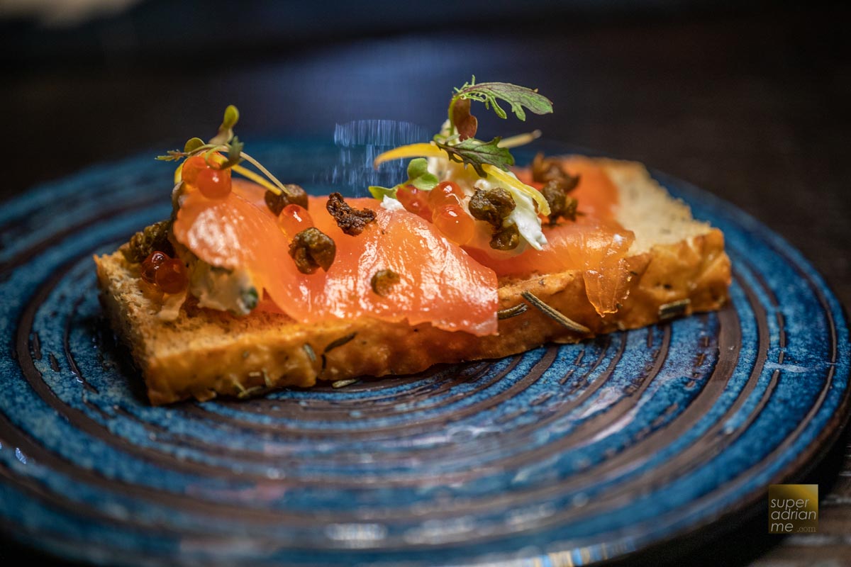 Skai x Seafood from Scotland - Smoked Salmon, Apple Tzatziki and Focaccia