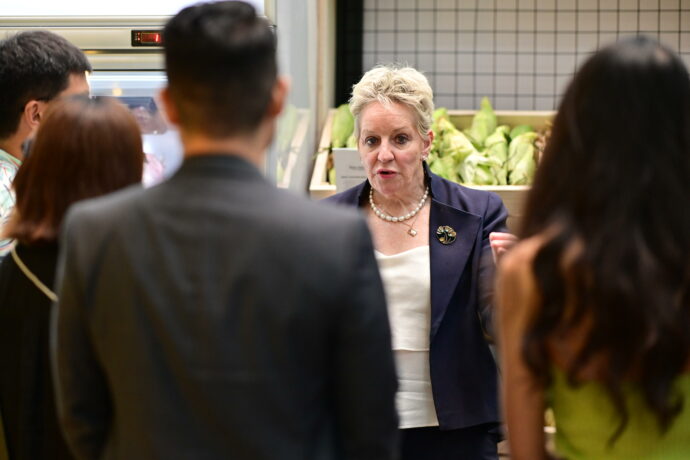 Western Australia's Agriculture and Food Minister, the Honourable Alannah MacTiernan MLC, speaks to guests and media at the launch of the Regenerative and Sustainable Produce Exhibition in Singapore on 5 September, 2022. The Minister is in Singapore to support Western Australian growers and food and beverage producers to improve penetration into international markets such as Singapore.