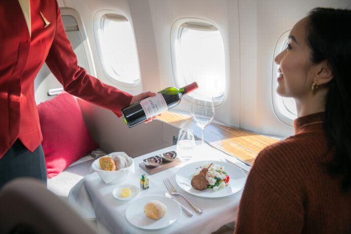 Dining onboard Cathay Pacific in First Class (Cathay Pacific photo)