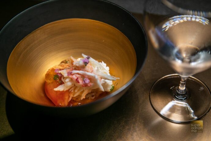 Kappou - Grilled Taraba King Crab with Amber Fruit Tomato and Tosa Vinegar Jelly