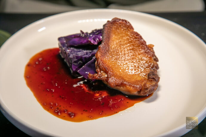 Andeconfitering - Sous vide duck leg confit with port reduction, red cabbage, and caramelised potatoes