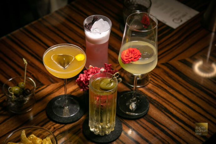 Virtu guest shift at One Ninety Bar on 10 January 2023. From Left clockwise - Yuzu Rum & Honey, Hibiscus + Pisco Fizz, Grapes++ and Signature Highball