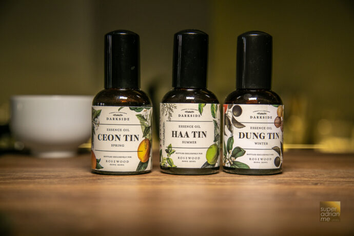 Elegantly bottled Essence Oils to spray on cocktails before serving at DarkSide