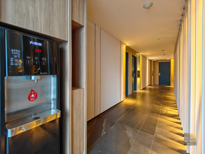 Water dispensers at the lift lobby on every level at Wellspring by Silks Jiaoxi, Taiwan
