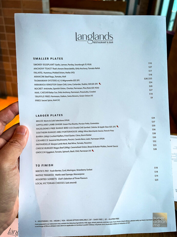 Langlands Restaurant & Bar Food Menu
