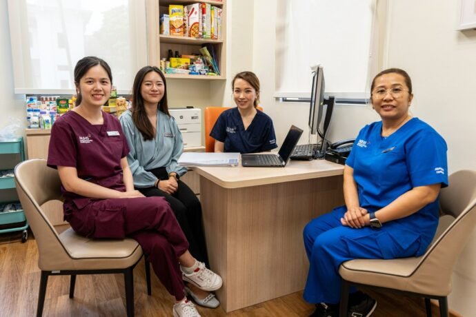 Clinical Assistant Professor Laureen Wang (second from right), Director of AH's Healthy Longevity Clinic, world's first in a public hospital. She is joined by members of her multidisciplinary team from the new clinic. Credit: Alexandra Hospital
