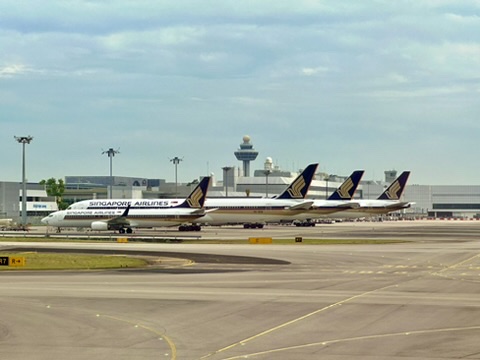 Singapore Airlines aircraft parked at Changi Airport