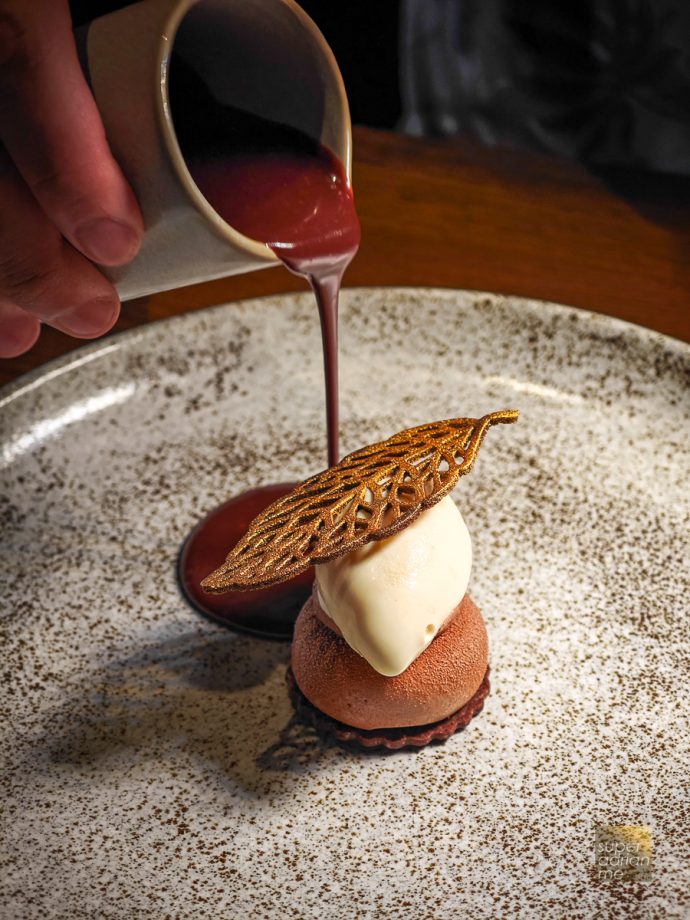 Valrhona Chocolate, Roasted Hay & White Miso by Chef Lewis Barker of Sommer