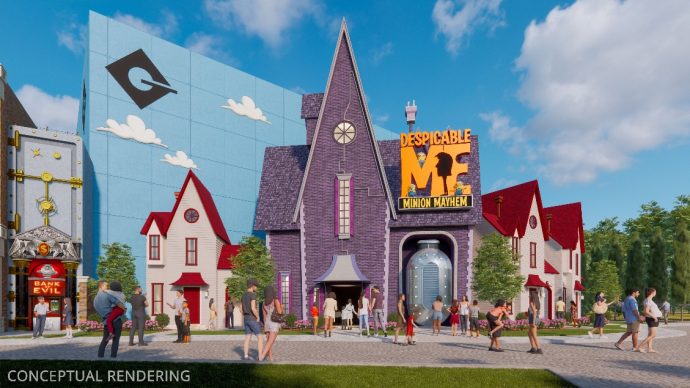 Conceptual rendering of Gru’s Neighbourhood in Illumination’s Minion Land. PHOTO CREDIT: UNIVERSAL DESTINATIONS & EXPERIENCES.
