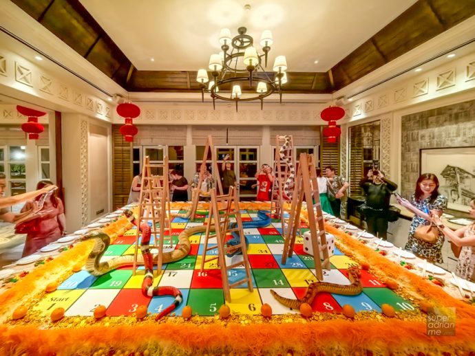 Shangri-La Singapore Ladders to Good Fortune Yu Sheng at the Tower Wing Lobby tossing session on the first day of Chinese New Year.