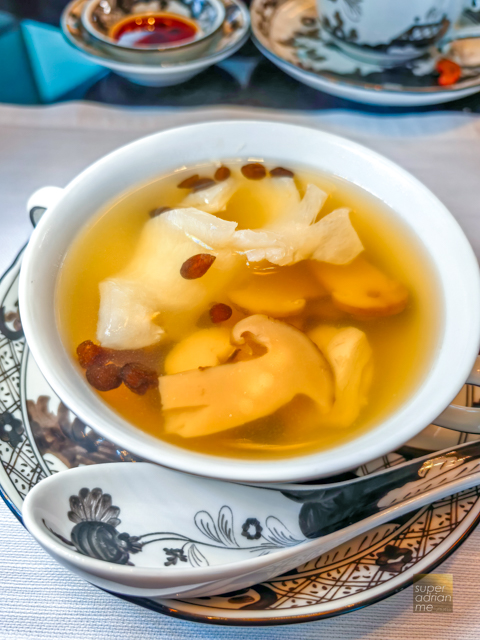 Summer Pavilion - CNY 2025 - Double-boiled Chicken Soup, Fish Maw, Matsutake Mushroom, Dried Scallop and Soaked Nostoc Algae