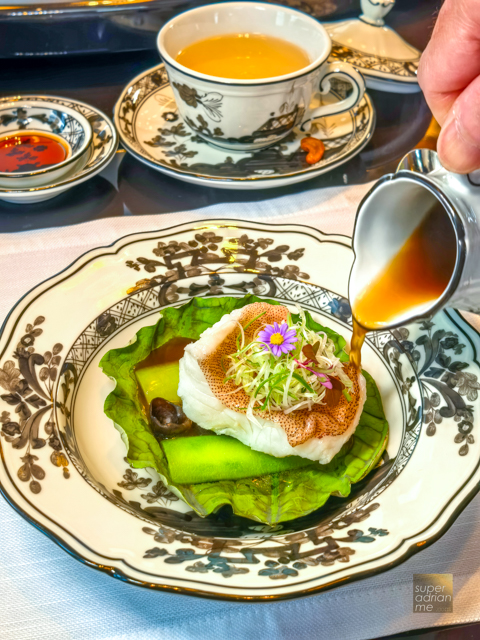 Summer Pavilion - CNY 2025 - Steamed Dong Xing Grouper Fillet, Luffa Gourd and Black Fungus