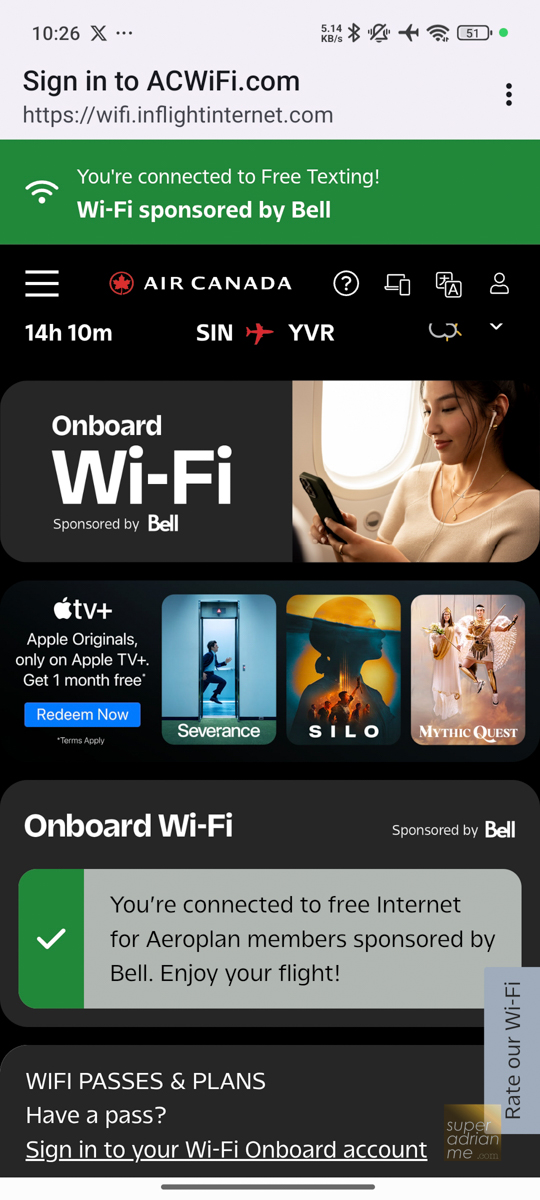 Air Canada - Inflight Wifi - AC20 SIN - YVR --3 | SUPERADRIANME.com Air Canada - Inflight Wifi - AC20 SIN - YVR ACWiFi.com