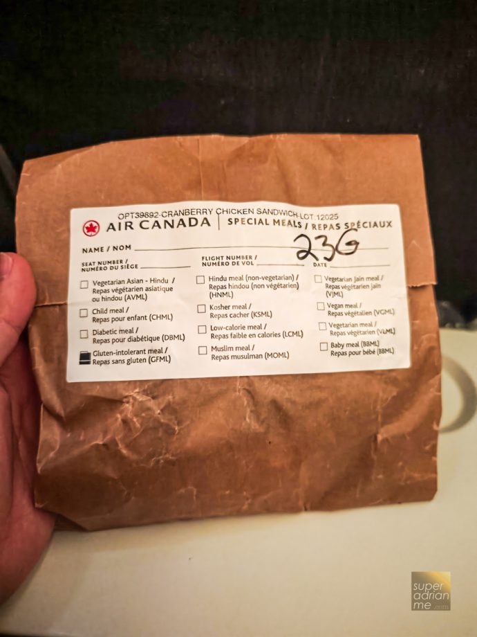 Air Canada - AC19 Inflight Meals - YVR - SIN - 27 May 2025 -071438 | SUPERADRIANME.com Air Canada - AC19 Gluten Free Meals - YVR - SIN - 27 May 2025