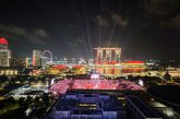 View of Marina Bay and Padang from Wyndham Singapore Hotel Sky Lounge on level 2 south tower.