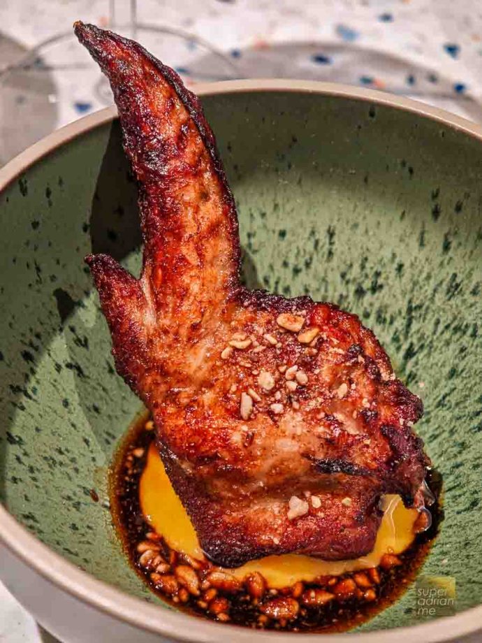 Prawn-stuffed Chicken Wing paired with Tough Love Chardonnay