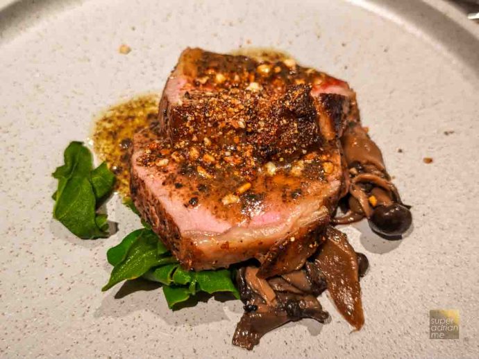 Black Garlic Sirloin with Miso Crumb paired with Redemption Syrah